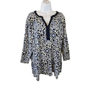St Johns Bay Tunic Top Womens 3X Floral Boho Pullover Modal Top Plus Size NWT
